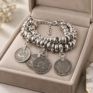 Nova Bohemian Coin Charm Statement Bracelet